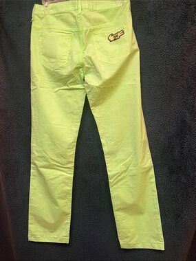 Vintage Love Moschino women Neon Lime Straight-Leg Jeans with Back Patch